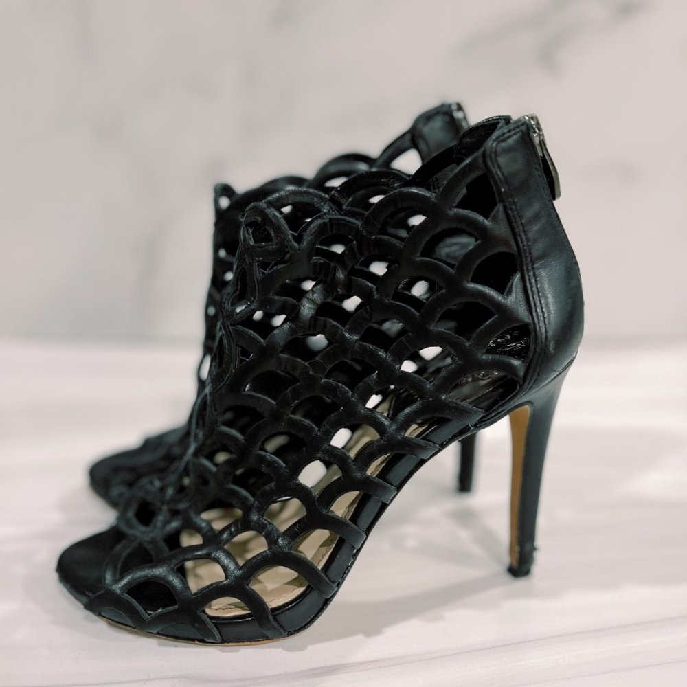 Vince Camuto Black Dontanela Caged Peep Toe Stiletto Heels 6 - Picture 3 of 10